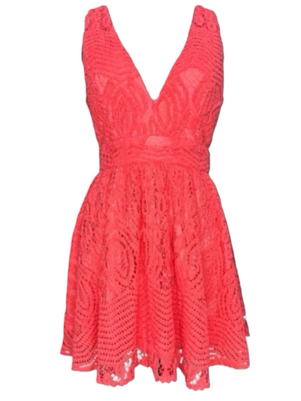 Daisy Coral Crochet Lace Mini Dress Fit Flare Boho Party M
